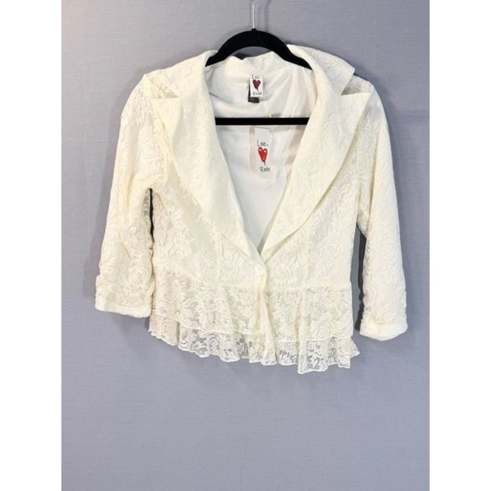 NWT VintageLove Rocks White Lace Cropped cropped Jacket Blazer Ruffle Hem size L